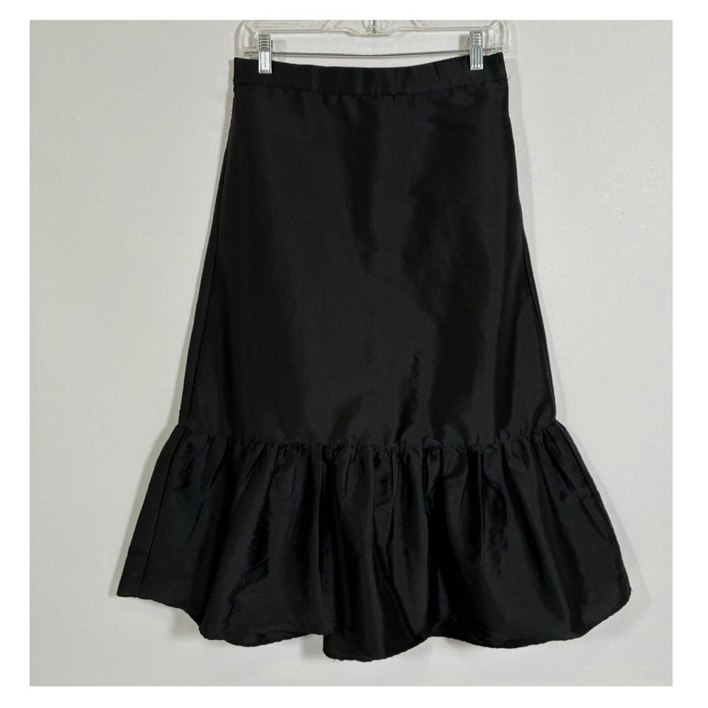 Zara Womens Black Ruffle Hem Midi Skirt Side Zip Elastic Waist M 7521/252/800